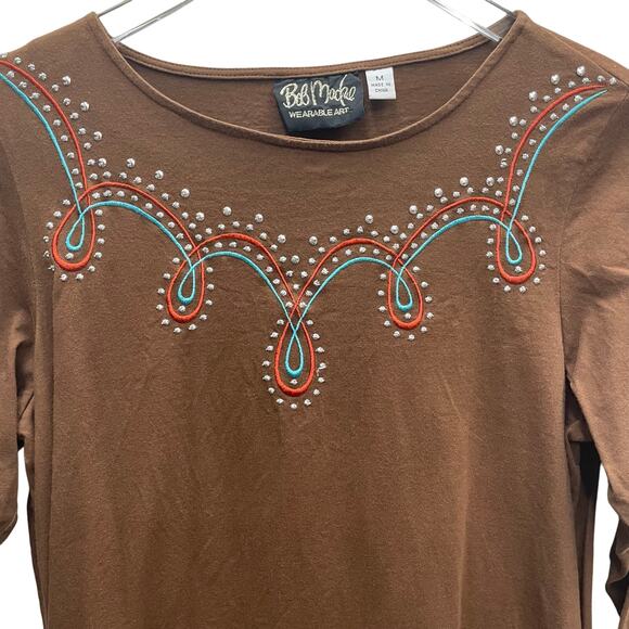 Bob Mackie Wearable Art Knit Pullover Embroidered Brads Size Medium - Picture 2 of 8